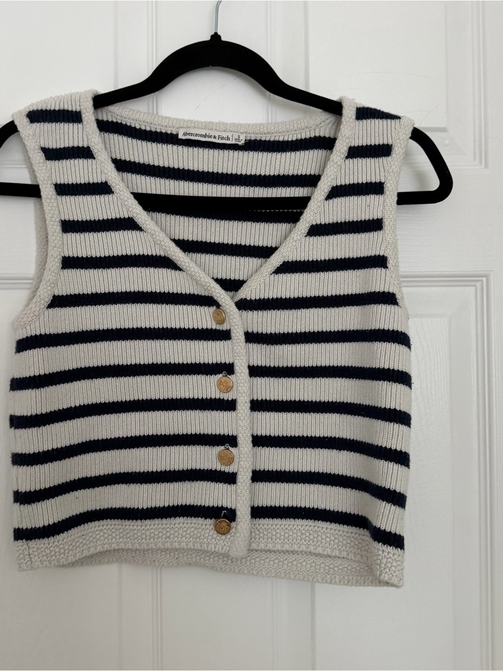Abercrombie & Fitch Cream and Navy Striped Knit Button-Front Tank
